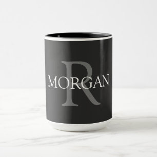 DIY Monogram & Namn, Black, Grått & White Mugg