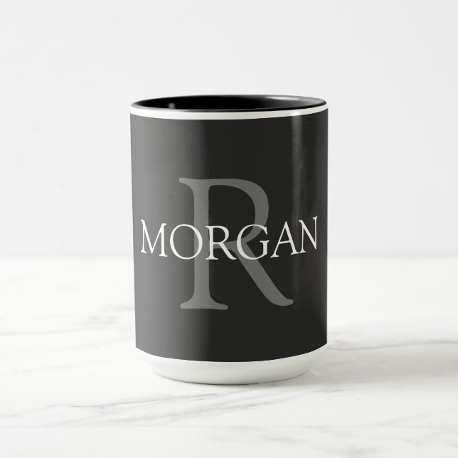 DIY Monogram & Namn, Black, Grått & White Mugg (Center)