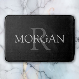 DIY Monogram & Namn, Classic Black med Grått Text Badrumsmatta