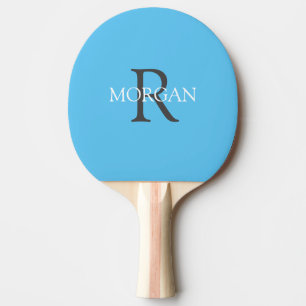 DIY Monogram & Namn, Grått & vit text, Himmel Blue Pingisracket