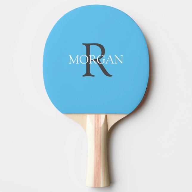 DIY Monogram & Namn, Grått & vit text, Himmel Blue Pingisracket (Framsidan)