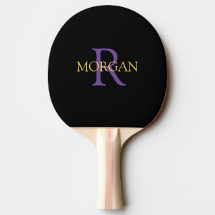 DIY Monogram & Namn, Guld & Lila Text, svart Pingisracket