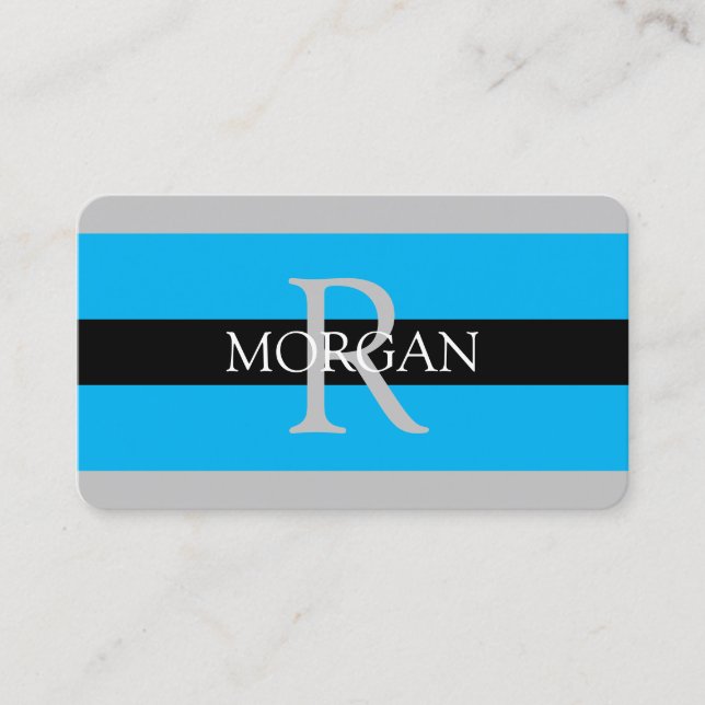 DIY Monogram Namn Info Black Grått Himmel Blue Ran Visitkort (Framsida)