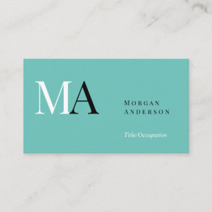 DIY Monogram Namn Title & Info, Black White Teal B Visitkort