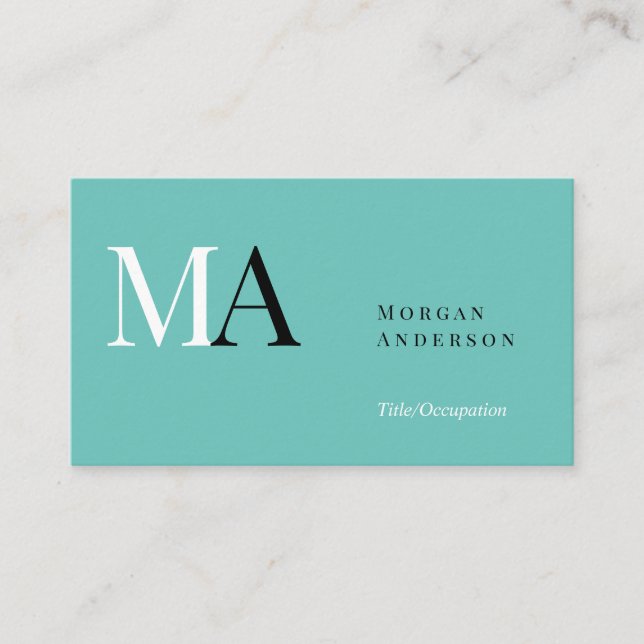 DIY Monogram Namn Title & Info, Black White Teal B Visitkort (Framsida)