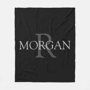 DIY Monogram & Namn, Trendig Black med Grått Text Fleecefilt