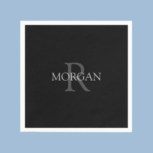 DIY Monogram & Namn, Trendig Black med Grått Text Pappersservett