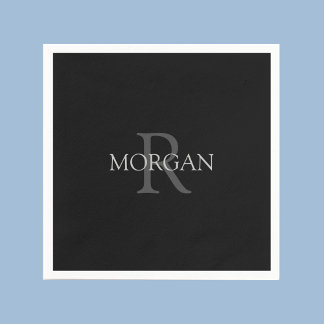 DIY Monogram & Namn, Trendig Black med Grått Text Pappersservett