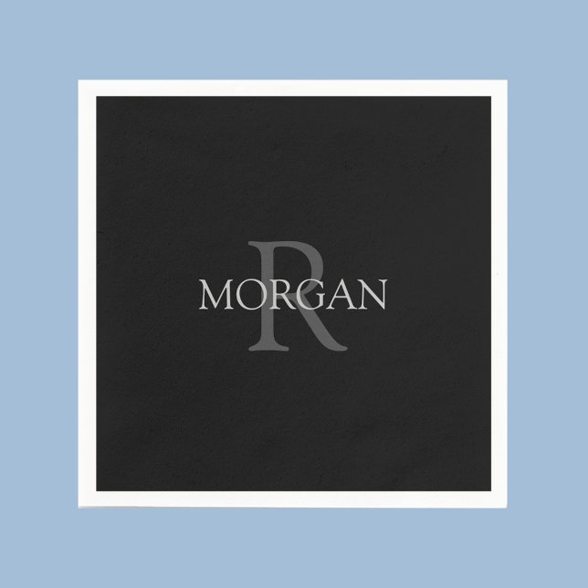 DIY Monogram & Namn, Trendig Black med Grått Text Pappersservett (Skapare uppladdad)