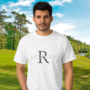 DIY Monogram & Namn, Trendig Design med Grått Text T Shirt