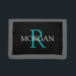 DIY Monogram & Namn, Trendig Teal & White Text<br><div class="desc">Anpassa med Monogram och Namn i Teal and White Text på svart bakgrund. Klicka på Anpassa om du vill ändra färg och skriva stilar.</div>