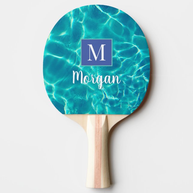 DIY Monogram & Namn White, Med Blue Box Bassäng Va Pingisracket (Baksidan)