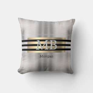 DIY Monogram & Namn, Yel Guld Brushed Steel Black Kudde