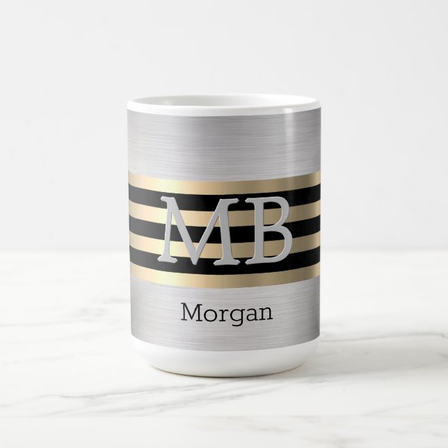 DIY Monogram & Namn Yel Guld Brushed Steel Blk Vs2 Kaffemugg (Center)
