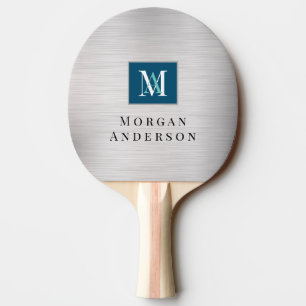 DIY Monogram och Namn Wh/kalk, blått, borstat Silv Pingisracket