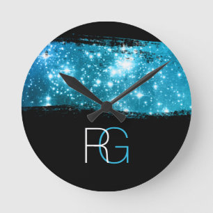 DIY Monogram White & Blue, Stardust Push Stroke Rund Klocka