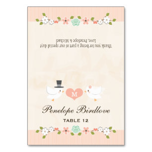 DIY Monogrammad  Love birds Tält Place Card Bordsnummer