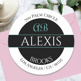 DIY Namn Adress Monogram, vit svart och gul Runt Klistermärke