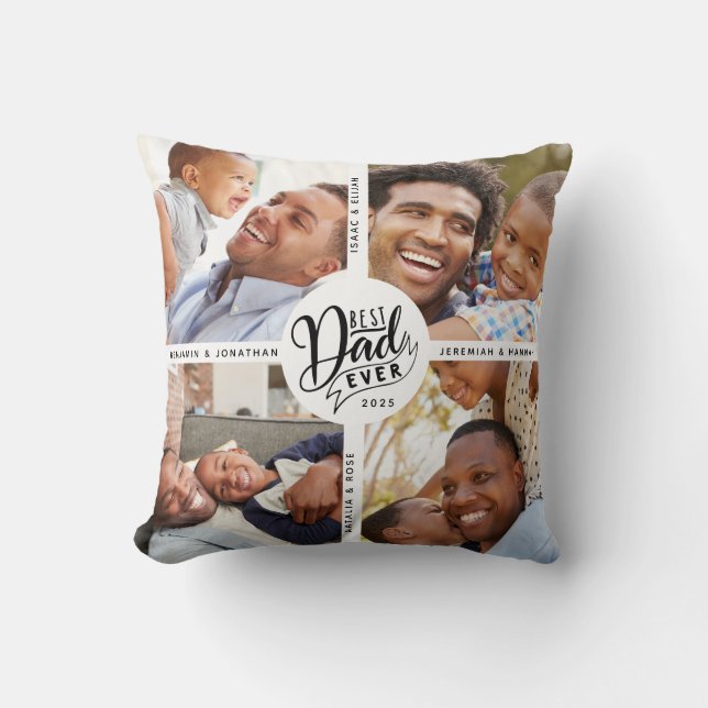 DIY Namn Best Pappa någonsin fyra foto Kudde (Framsida)
