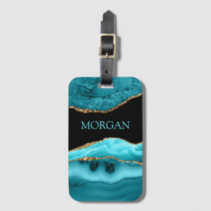 DIY Namn, Black, Guld & Teal Agate Bagagebricka