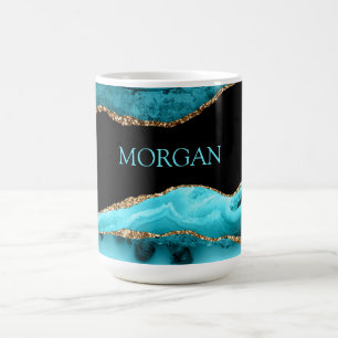 DIY Namn, Black, Guld & Teal Agate Kaffemugg