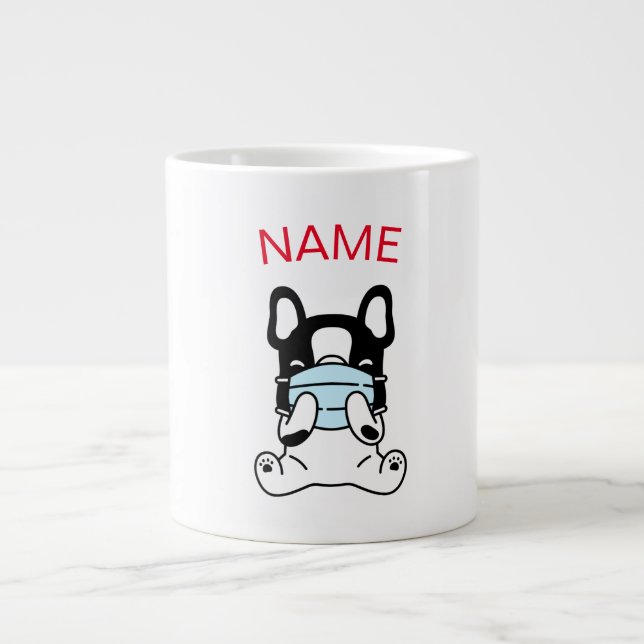 DIY NAMN CUTE FRANSK BULLDOG PUPPY WITH MASK MUGG JUMBO MUGG (Framsidan)