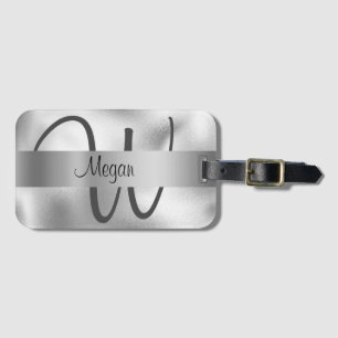DIY Namn/Large Monogram, Black/Grått Text, Silver Bagagebricka