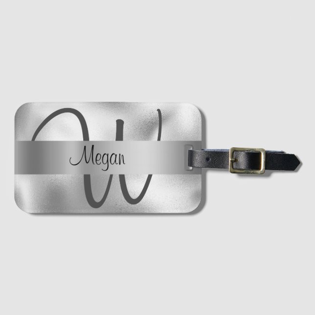 DIY Namn/Large Monogram, Black/Grått Text, Silver Bagagebricka (Framsida horisontal)