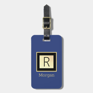 DIY Namn & Monogram, Black & Guld Box, Deep Blue Bagagebricka