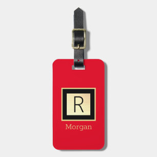 DIY Namn & Monogram, Black & Guld Box, Red Bagagebricka
