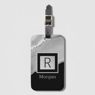 DIY Namn & Monogram, Black & Silver Box och Agate Bagagebricka