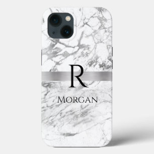 DIY Namn & Monogram Blk Text, Vit och Grått Marble