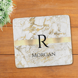 DIY Namn & Monogram Blk Text, Vit och Guld Marble