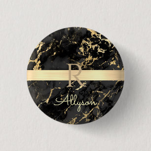 DIY Namn & Monogram, Guld Pub, Black & Guld Marble Knapp