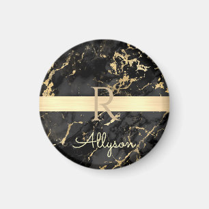 DIY Namn & Monogram, Guld Pub, Black & Guld Marble Magnet