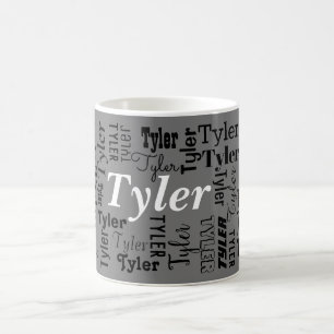 DIY Namn upprepade flera gånger svartvitt på Grått Kaffemugg