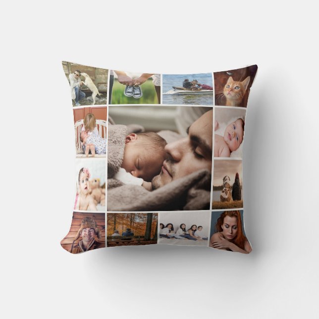 DIY OUR FAMILY | Fotokollage 13 bild på vitt Kudde (Framsida)