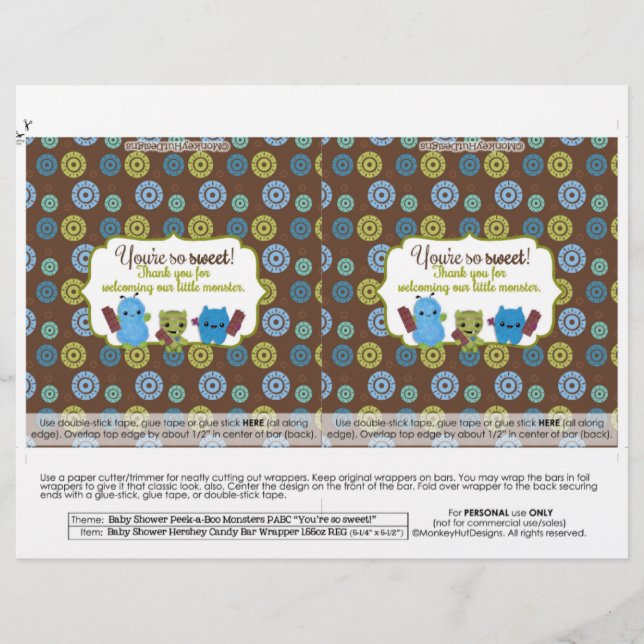 DIY Peek a Boo Monsters 1,55oz Candy Pub Wrappers (Framsida)