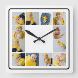 DIY Personlig 12 Photo Collage Template Fyrkantig Klocka