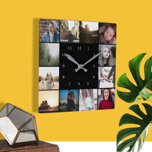 DIY Personlig 12 Photo Collage Template Fyrkantig Klocka