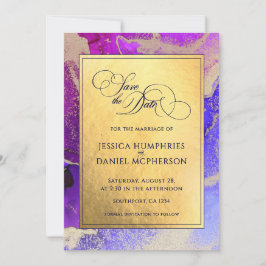 DIY Photo Lila Rosa Gold Foil Bröllop Spara Datumet