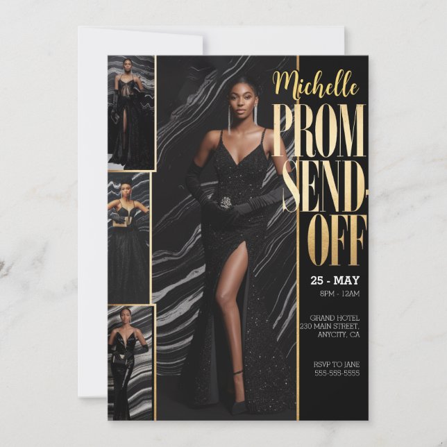 DIY Photo PROM SEND-OFF Luxurionable Fashionable Inbjudningar (Framsida)