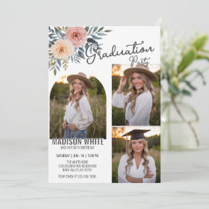 DIY Photo Studenten Birthday delikat Blommigt Deco Inbjudningar