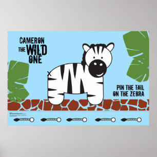 DIY Pin the svan on Zebra Safari Birthday Game Poster
