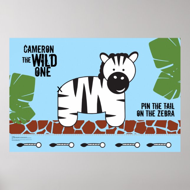 DIY Pin the svan on Zebra Safari Birthday Game Poster (Framsidan)