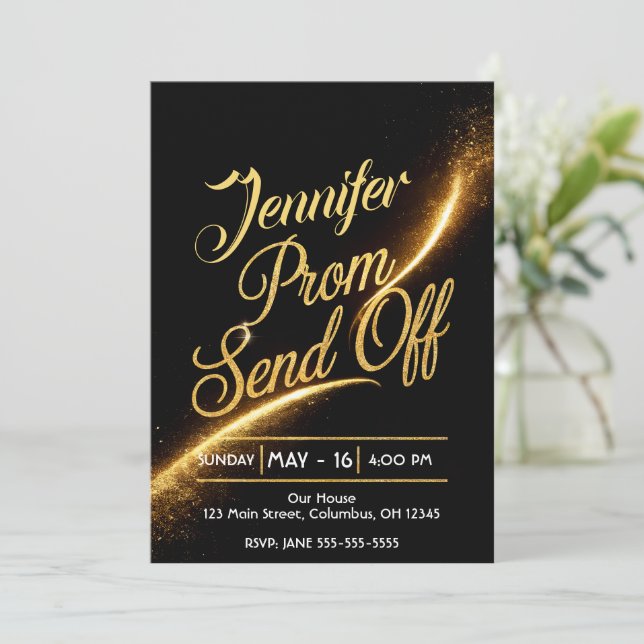 DIY PROM SEND-OFF Shimmering Guld Dust Luxurious Inbjudningar (Stående Fram)