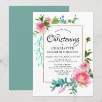 DIY Rosa Blommigt Watercolor Christening-inbjudnin