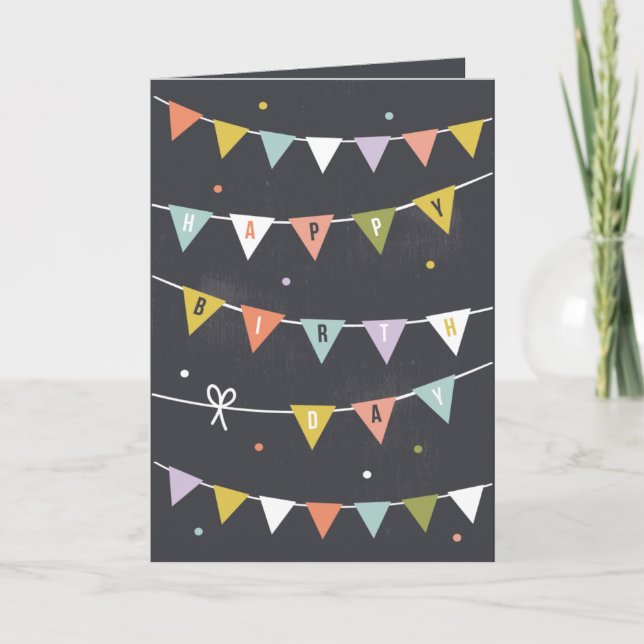 DiY Rustic Chalkboard Birthday Bunting Foted Kort (Framsida)