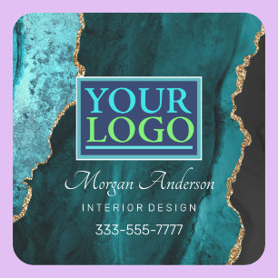 DIY Teal Black & Guld Agate Vs3 för ditt Logotyp-f Fyrkantigt Klistermärke