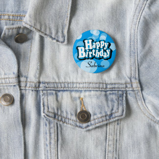 Diy Text Grattis på födelsedagen i Blue Bokeh Knapp